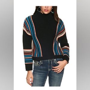 Rock & Roll Cowgirl Women's Black Stripe Turtleneck Sweater